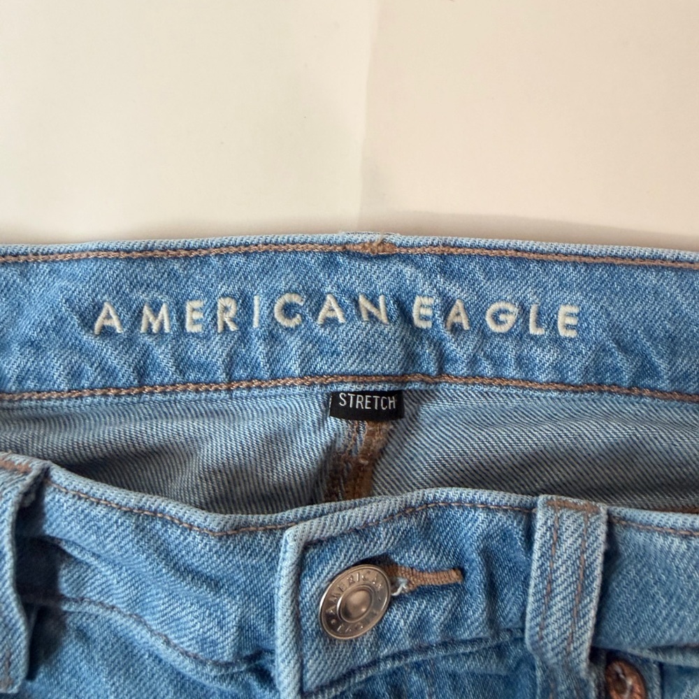 American Eagle Outfitters Light Blue Stretch Bootcut Jeans | Distressed Raw Hem - Picture 2 of 10
